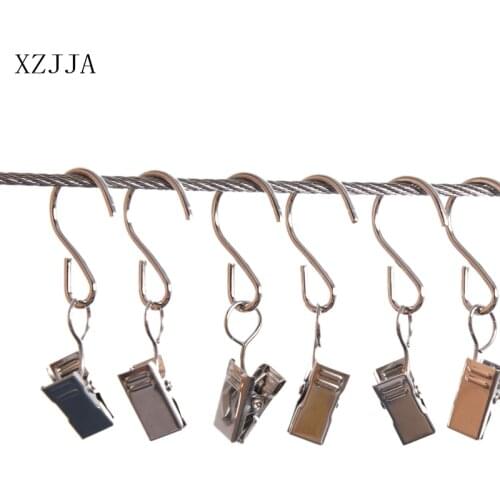 XZJJA 10-30Sets Metal Curtain Hanging Ring With Clips Shower Curtain Tracks Hooks Clamp Set Home Decor Materials Accessories