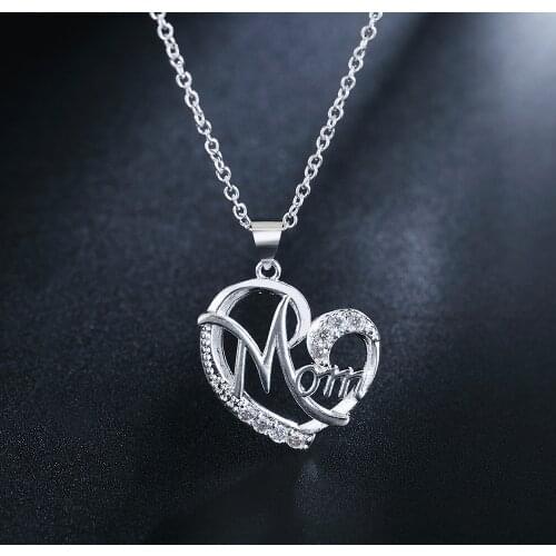 Letter Mom 925 Sterling Silver Fashion AAA Zirconia Crystal Charm Loves Heart Necklace & Pendant Women Mothers Day Gift For Mum