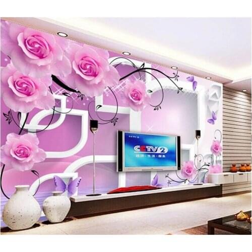Custom 3D mural wallpaper rose reflection geometry background decoration mural modern art mural living room