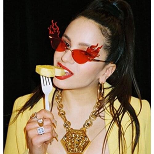 Fashion Fire Design Rimless Sunglasses Hot Sale Decorative Sun Glasses Lunette Oculos Feminino Female Eyeglasses Gafas