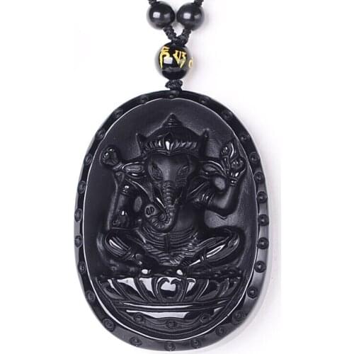 Natural Obsidian Elephant god Pendants Jewelry Fine Jewelry Lucky Exorcise evil spirits Amulet Pendant Christmas Jewelry