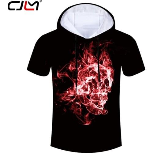 CJLM Black Casual High Street Rock Man Hoodies Tee Shirt Mens 3D Full Printed Hooded Tshirt New Flame Skulls Hip Hop T-shirt