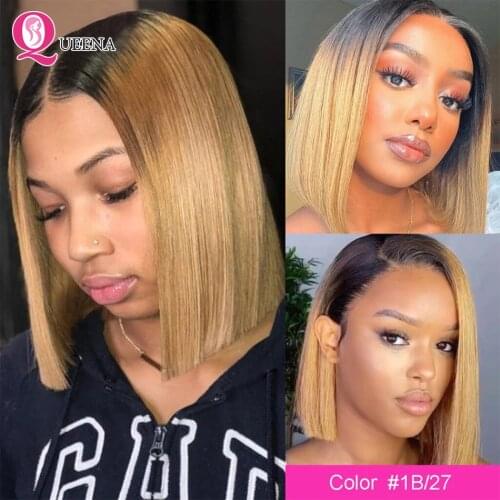 Bob Straight Wig Lace Front Human Hair Wigs 1B/27 30 Ombre Blonde Bob Wigs With Baby Hairs Short Bob Human Hair Wigs 4x1 Bob Wig
