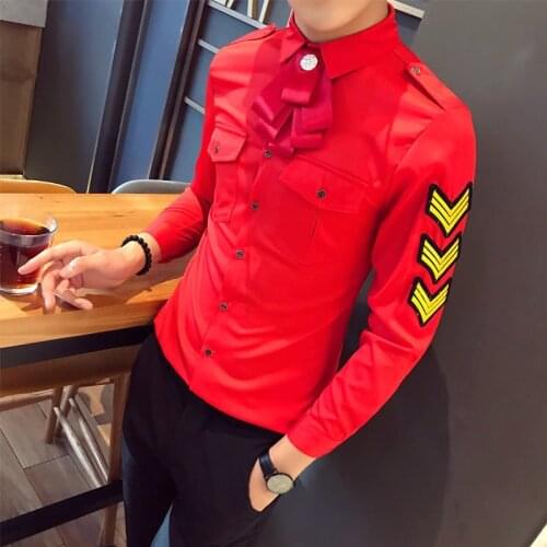 Night Club Party Tuxedo Shirts Chemise Homme Fashion Mens Business Shirts Casual Slim Fit Long Sleeve Shirt Tie Work Clothes