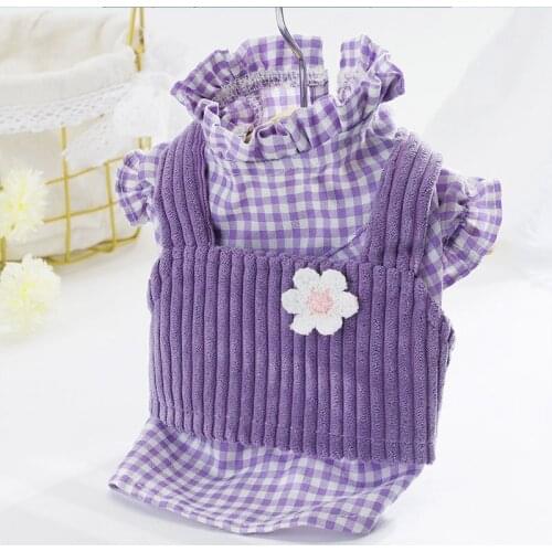 Shirts Plaid Dog Clothes Thin Two-piece Suit Dogs Clothing Pet Outfits Vest Cute Summer Yorkies Print Purple Girl Mascotas