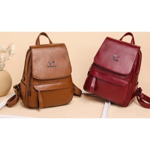 Hot Sale New Vintage Style Design Pu Soft Leather Backpack Womens Large Capacity Double Shoulder Bags Casual Travel Backpack