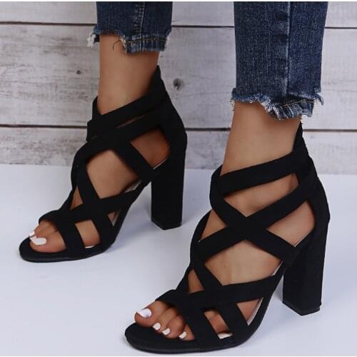Plus Size Fashion Woman Sandals Gladiator Ladies Square Heels Women Shoes Female Fashion Zipper Shoes Casual Womens Footwear