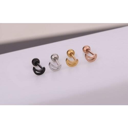 1 PCS Simple Mini Moon Shape Screw-back Ear Cartilage Stud Earring Vintage Stainless Steel Helix Piercing Ear Jewelry