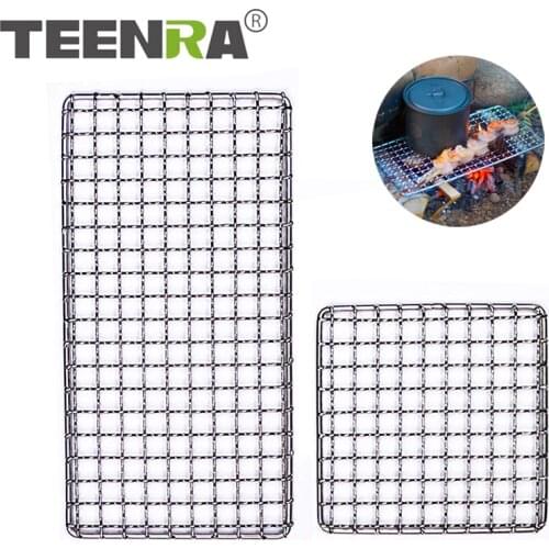 TEENRA 2Pcs Stainless Steel BBQ Grill Net Non-stick BBQ Mesh Outdoor Camping Barbecue Mat Picnic Pot Rack BBQ Accessories