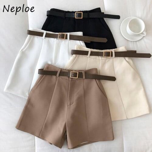 Neploe High Waist Hip Solid Shorts Feminino Slim Waist Sashes Solid Pocket Shorts Women Summer 2021 New All Match Causal
