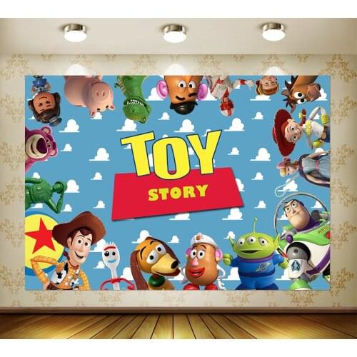 Disney Toy Story Party Backdrops Curtain Photobooth Backdrop Cloth Childrens Birthday Party Wall Decorations Backdrop Stand