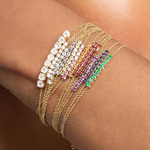 Aide 925 Sterling Silver Bracelets for women Girls Lovely Bracelet Single Row of Candy Blue Purple Pink Diamonds Pulseras Mujer