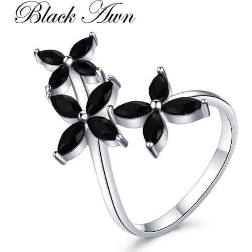 SODROV 2020 New bijoux Trendy 925 Sterling Silver Fine Jewelry Black Spinel Engagement Ring for Women Anillos Mujer GG069