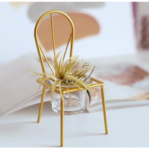 Gold Small chair iron flower pot home decor Plant hydroponics terrarium Glass vase Succulent planting Creative desk decoration