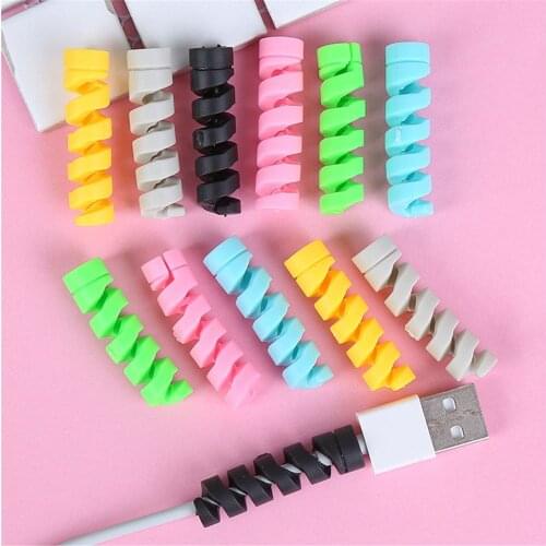 10pcs Data Line Charger Protective Cover Silica Gel Spiral Cable Protector Desk Set Earphone Cable Organizer Wire Holder Winder