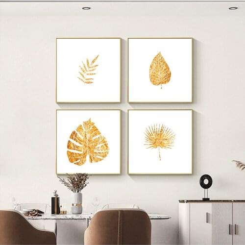 Abstract Golden Tropical Leaf Wall Art Poster Print Canvas Painting Modern Art Square Picture Living Room Decoration
