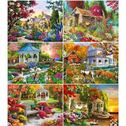 AZQSD DIY Diamond Painting Garden Cross Stitch Kits Home Decoration Diamond Embroidery Landscape Mosaic Handmade Gift