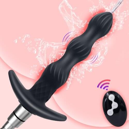 Wireless Control Silicone Vibrating Beads Anal Plug Enema Shower Anus Vagina Cleaner Sex Toys For Women Men Butt Plug Vibrator