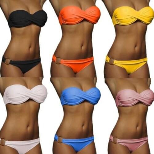 Brazilian Biquinis Women Sexy Push Up Bathing Suits Ring Design Beach Swim Wear Bandeau Strapless Bikini Set Maillot De Bain de