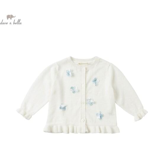 DBM17569 dave bella summer infant baby girls fashion floral appliques cardigan kids toddler coat children cute knitted sweater