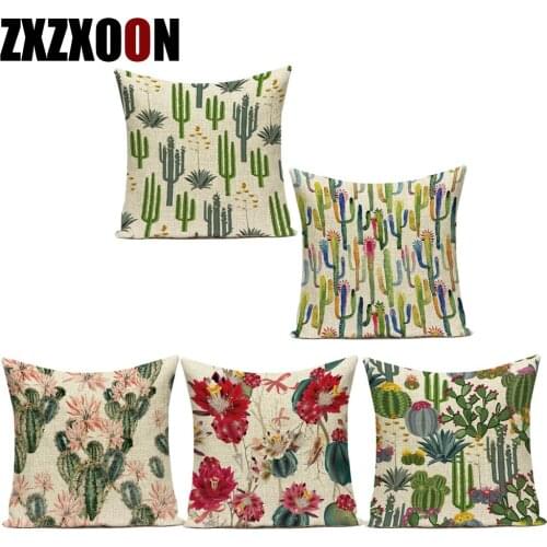 Decorative Throw Pillows Case Square Tropical Green Plant Cactus Cotton Linen Sofa Home Decor Pillow Cushion Cover Pillowcase