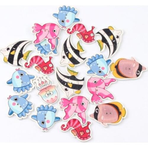50pcs Mixed Animals 2Hole Wooden Buttons For Clothing Sewing Accessories Scrapbooking Crafts DIY Button Decoration