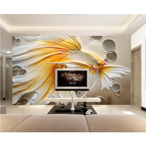 Custom photo wallpaper large mural wall painting oil painting 3d 3d gold relief goldfish TV background papel de parede