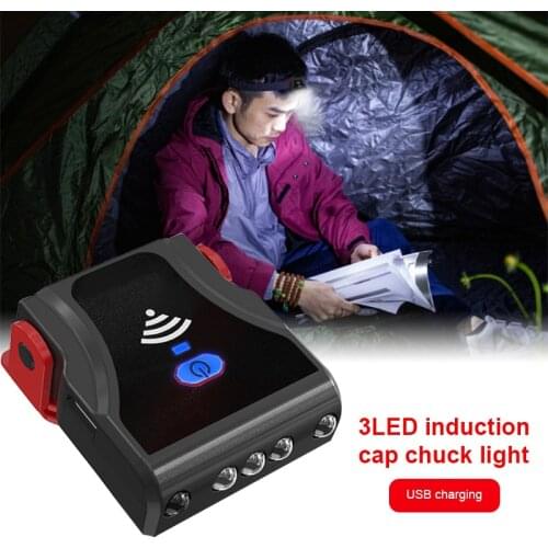 3 LED Sensor Cap Light Headlight Multifunction USB Rechargeable Headlamp Clip On Cap Hat Light Mini Outdoor Camping Flashlight