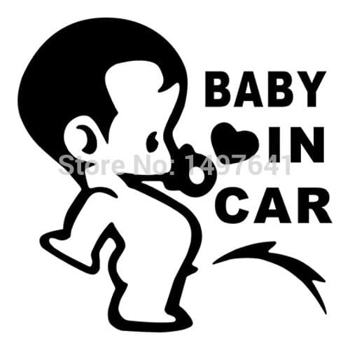 HotMeiNi 12x12cm Lovely Funny JDM Child Boys Baby In Car On Board Car Sticker For Window Truck Camping Cute Vinyl Black/Sliver
