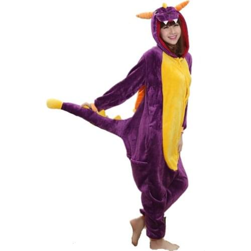 Cartoon Animal Cosplay Kigurumi Purple Dragon Spyro Onesies Pajamas Jumpsuit Hoodies Adults Cos Costume for Halloween Carnival