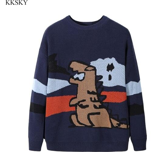 KKSKY Winter Mens Pullover Sweater 100% Cotton Cartoon Crocodile Knitted Sweater Men Clothes Pattern Pull Homme Adult Full M-3XL