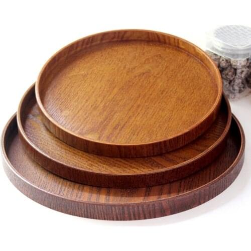 Round Wooden Trays Pizze Stones Eco-Friendly Natural Wood Plate Dish Multi-Use Bread Board Fruits/Cake Plate Food Serving Tray