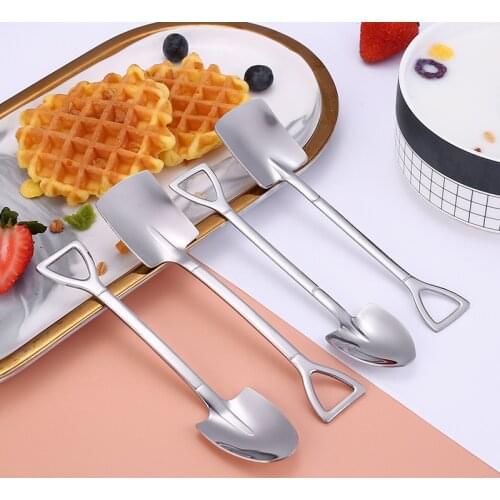Stainless Steel Spade Spoon Creative Retro Dessert Spoon Watermelon Spoon Tip Shovel Square Shovel Ice Cream Tip Spoon