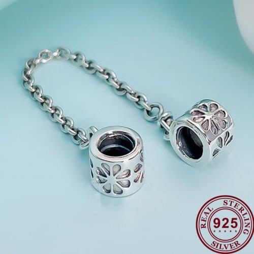 100% 925 Sterling Silver Fashion Diy Dazzling Daisy Safety Chain Fit Pandora Women Bracelet & Necklace Diy Jewelry