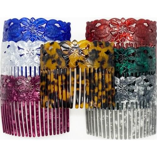 Fashion Popular Wide Hair Combs Turtle Flower Carved Acrylic Shell Combs For Ladies