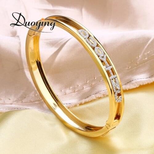 DUOYING Fashion DIY Slider Custom Bangles Name Bracelets Letters Zirconia Bangles Personalized Simple Charms Bangles For Friend