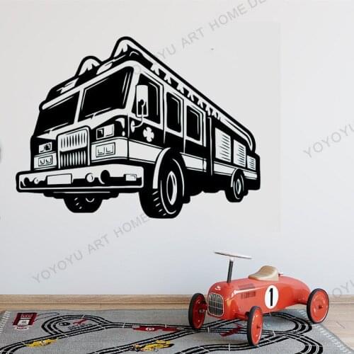 Fire Car Wall Decal Firefighter Wall Vinyl Stickers New Design Car Style Wall Murals Engine Fireman Adhesive Wallpaper rb199