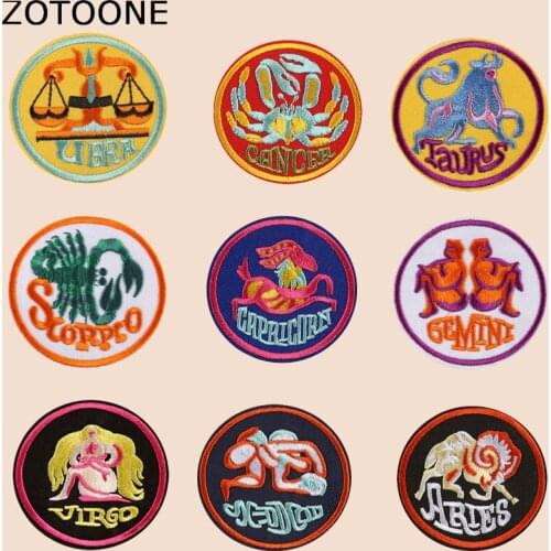 ZOTOONE Constellation Patches Diy Round Stickers Iron on Clothes Heat Transfer Applique Embroidered Applications Cloth Fabric G