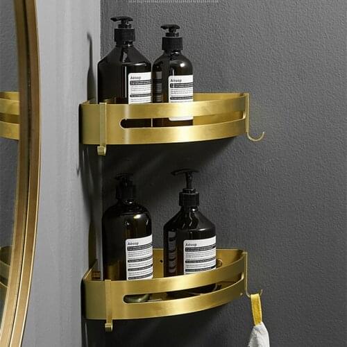 Wall Mounted Golden Aluminum Alloy Bathroom Shower Accessories Storage Rack Shampoo Organizer Basket Container Kitchen Tools