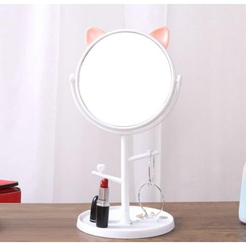 Cartoon Cat Desktop Make-up Mirror Rotating Princess Decorative Portable vanity round mirror jewelry rack Home Table Decoration