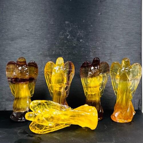 NEW!!!!!!!!!Natural Yellow Fluorite Matt Surface Crystal Guardian Angel Figurine Healing Gem Craft Gift Home Decor Ornaments