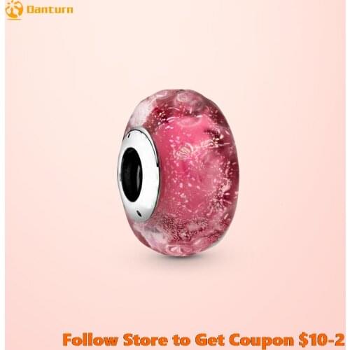 2020 New s925 Sterling Silver Beads Wavy Fancy Pink Murano Glass Charms fit Original Pandora Bracelets Women DIY Jewelry