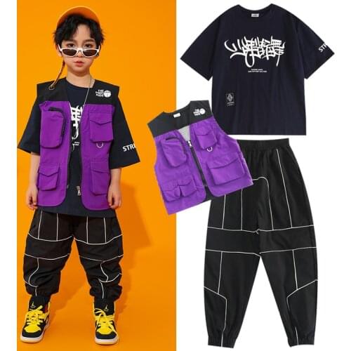 Hip Hop Dance Clothing Loose Vest Tops Pants For Boys Girls Street Dancewear Hiphop Rave Wear Kids Ballroom Dance Clothes BL5192