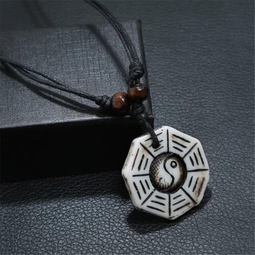 Wholesale Resin Tai Chi Gossip Pendant Necklaces Vintage Adjustable Black Rope Chain Long Necklaces For Women Men Jewelry Gifts