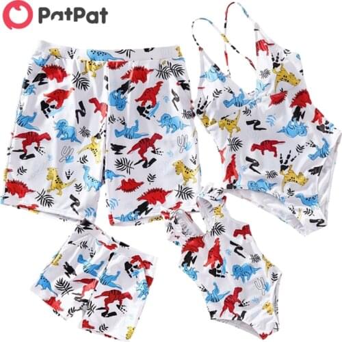 PatPat 2021 New Summer Cute Cartoon Dinosaur Print Family Matching Swimsuits Family Look Clothing