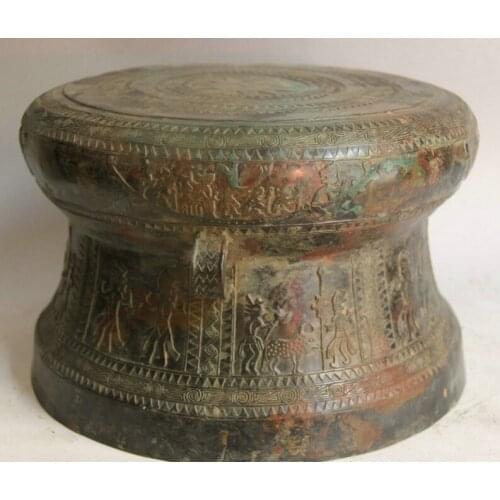 Song voge gem S2471 11" Old Chinese Bronze circular handle Egypt people Beast tablet Chair stool