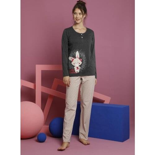 Cathi&White Womans pajama set, sleepwear, %95 cotton, %5 lycra, buttoned, rabbit pattern dm60015