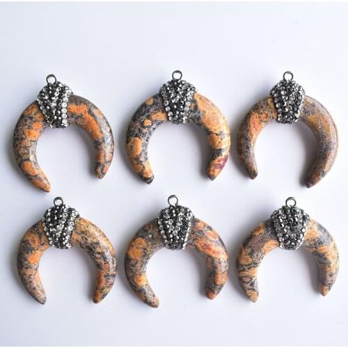 2020 new Fashion high quality natural Leopard skin stone ox horn shape pendants for jewelry making 6pcs/lot Wholesale free