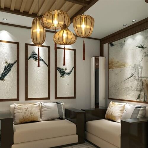 Cloth Lantern Pendant Light Brown Fabric Retro Creative Suspension Lamp For Restaurant Parlor Home Decor Pendant Lighting G985