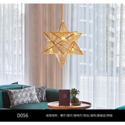 Postmodern pentagram Nordic restaurant droplight Lounge bar hall bedroom personality stainless steel gold geometry